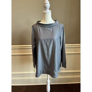 COS Shirt Womens 6 Blue Wide Necked Stand Up Collar Minimalist Cupro Cotton EUC